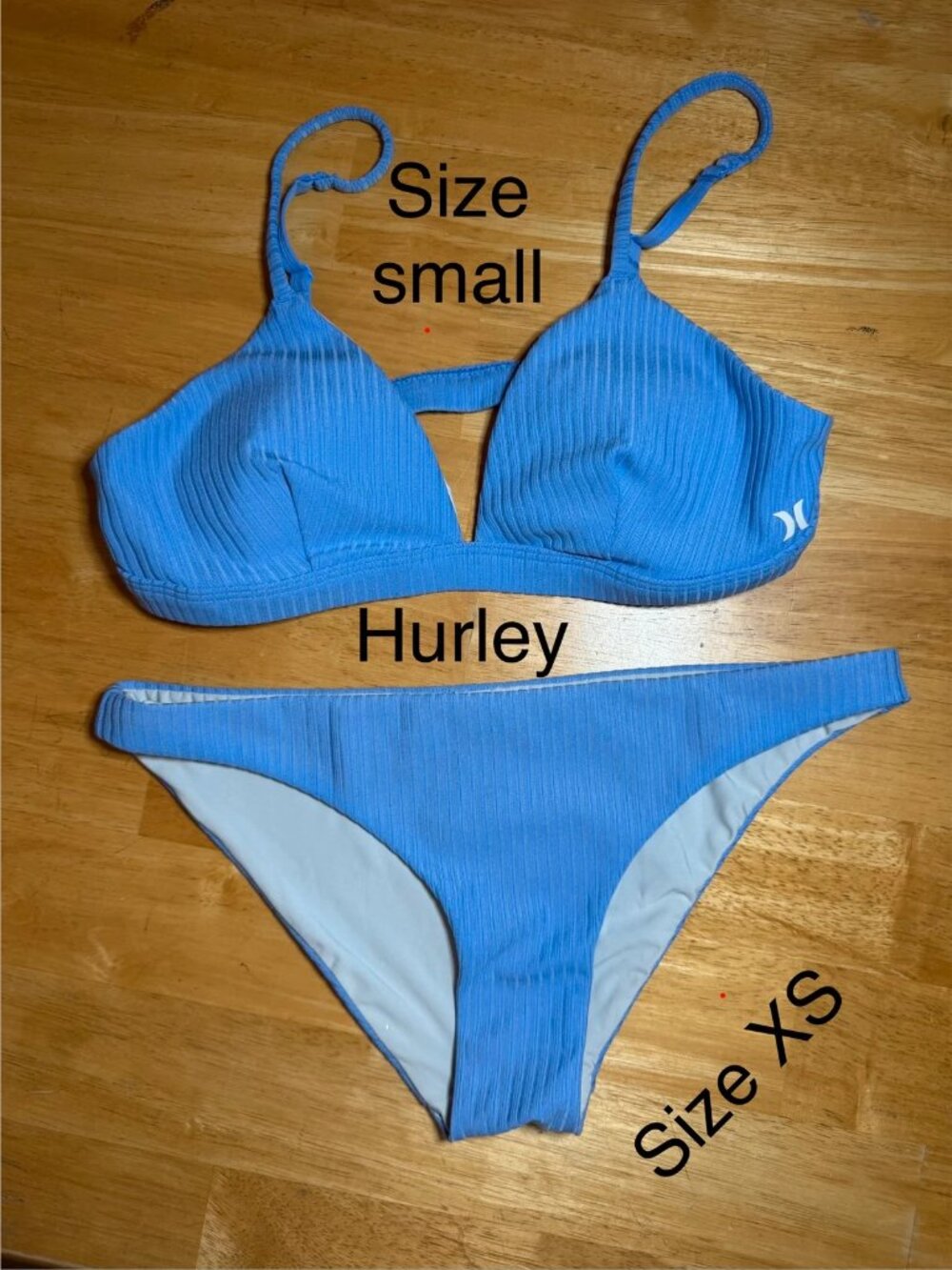 Hurley Baby Blue Bikini Set Women's Top Size S Bottoms Size XS